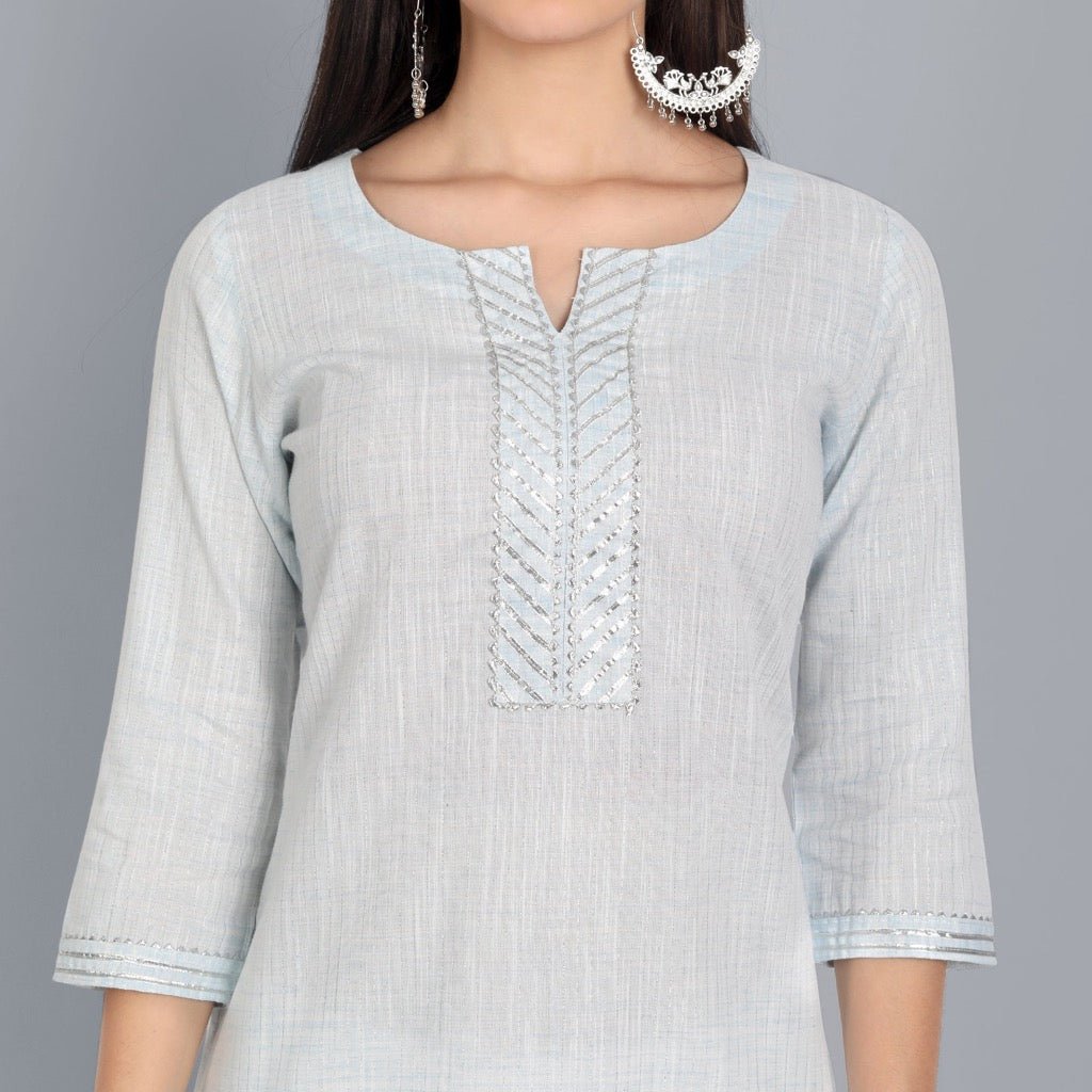 Gray The Light Blue Lurex Kurta with Dupatta - Set of 3