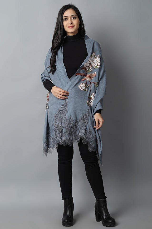 Dark Slate Gray Thunder Bird Pashmina- Cashmere Stole