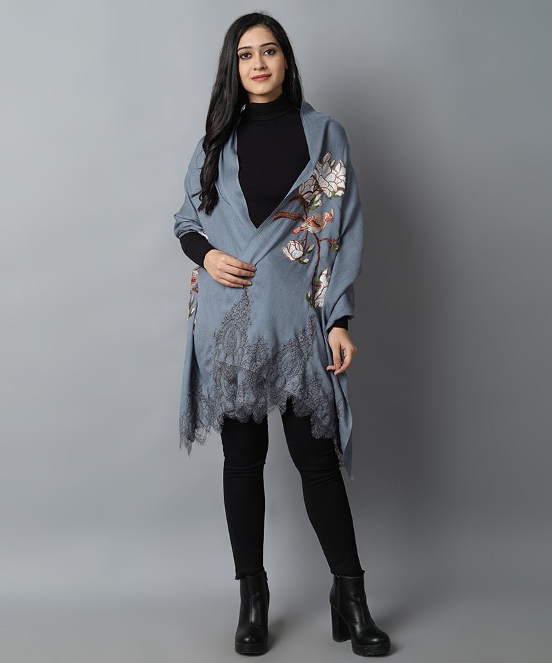 Dark Slate Gray Thunder Bird Pashmina- Cashmere Stole