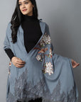 Slate Gray Thunder Bird Pashmina- Cashmere Stole