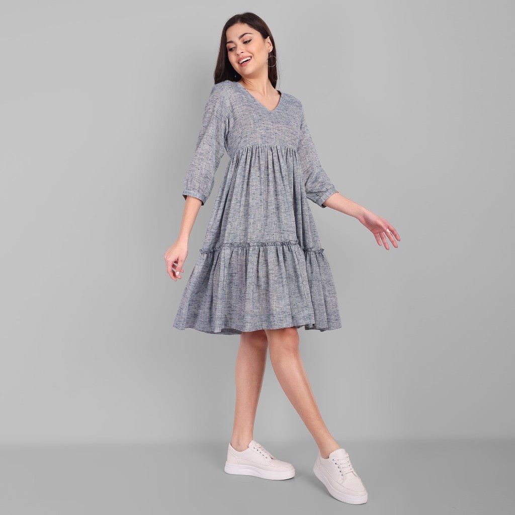 Gray V Neck Gray Short Graduated Dress