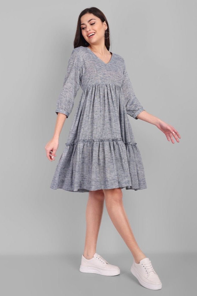 Gray V Neck Gray Short Graduated Dress