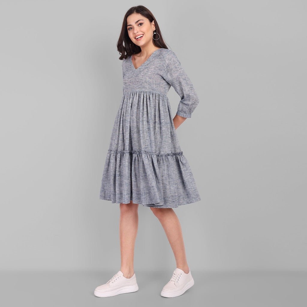 Gray V Neck Gray Short Graduated Dress