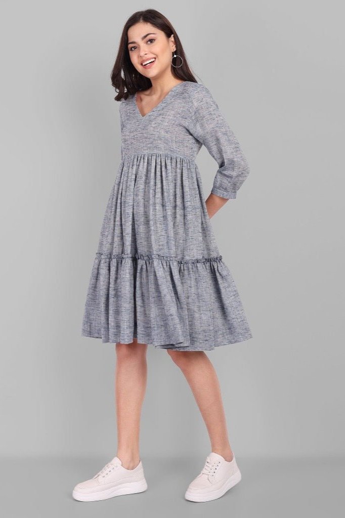 Gray V Neck Gray Short Graduated Dress