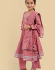 V-neck Pink Mul Angrakha style Anarkali - Set of 3