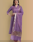 V-Neck Silk Mauve Chanderi Kurta & Pant Set