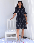 Weaved Black Ikkat A-line Knot Dress