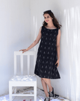 Weaved Black Ikkat A-line Sleeveless Dress