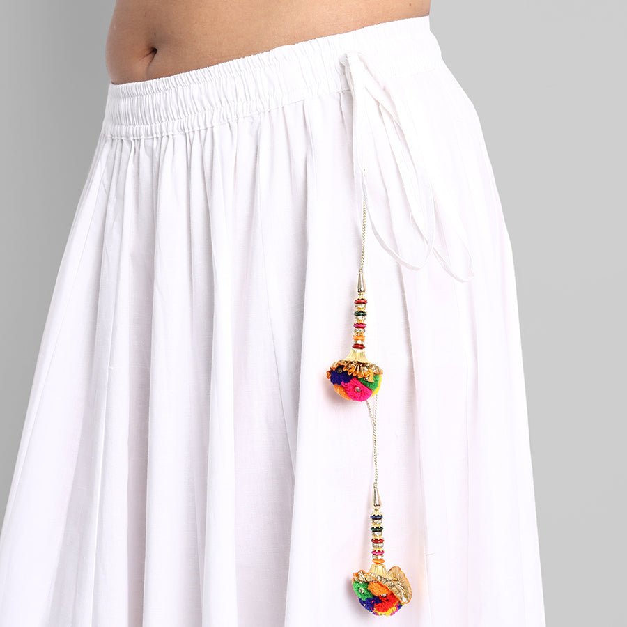 Light Gray White Broad Holi Border Skirt