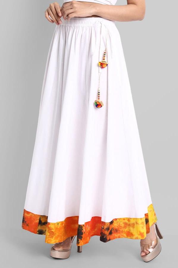 Light Gray White Broad Holi Border Skirt