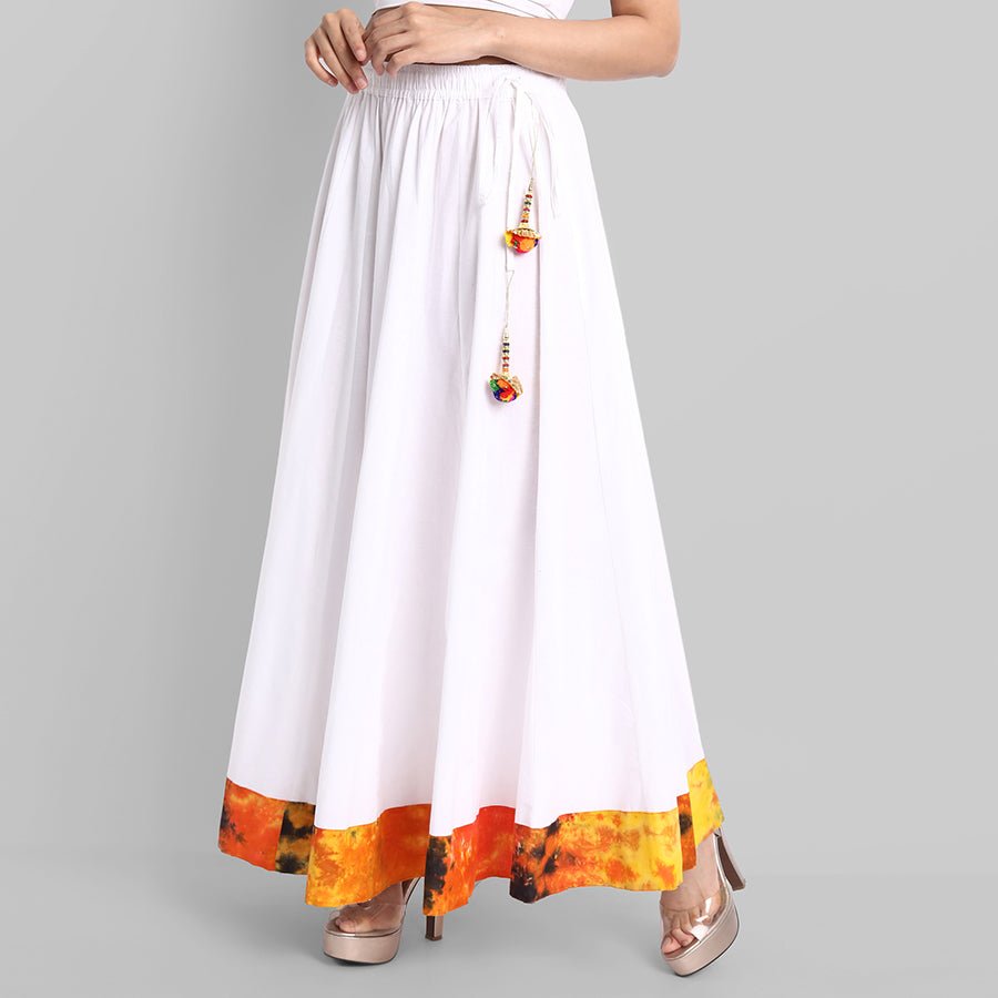 Light Gray White Broad Holi Border Skirt