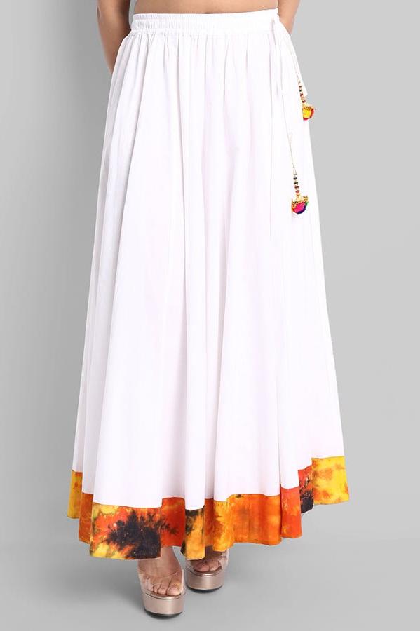 Light Gray White Broad Holi Border Skirt