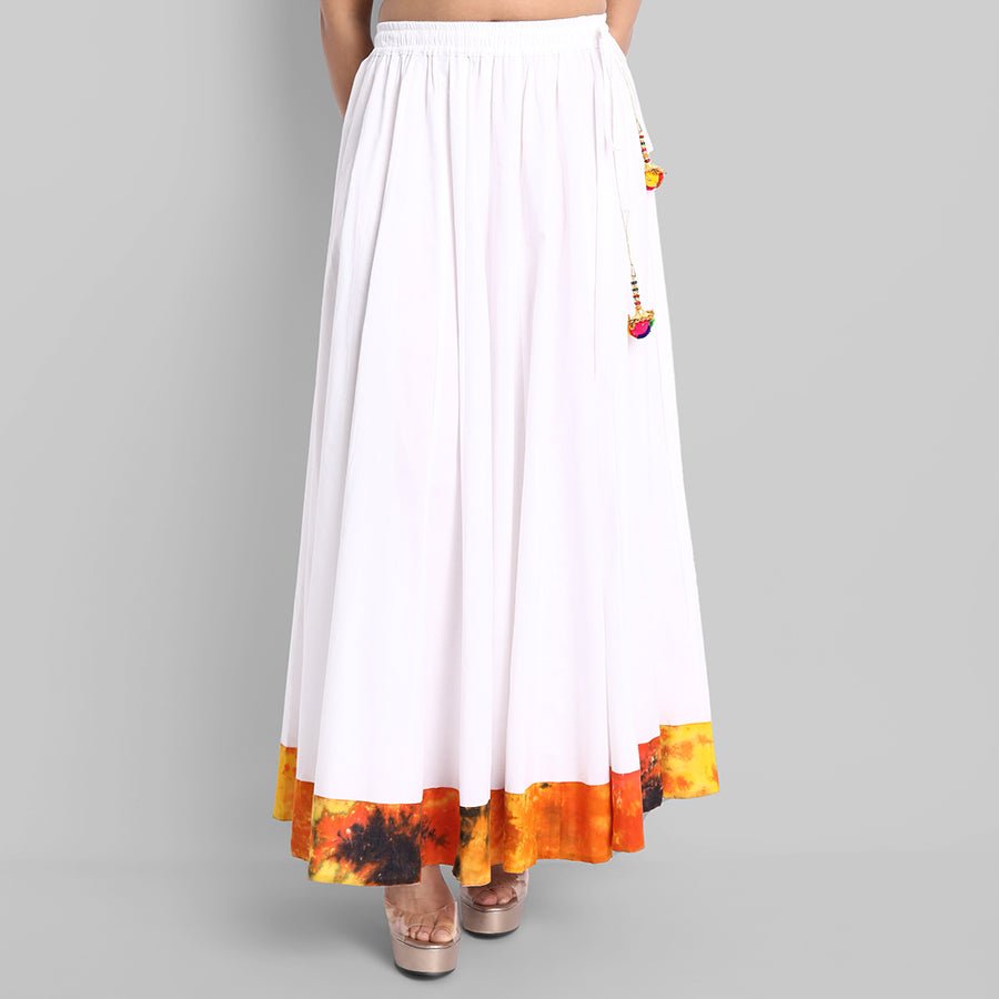 Light Gray White Broad Holi Border Skirt