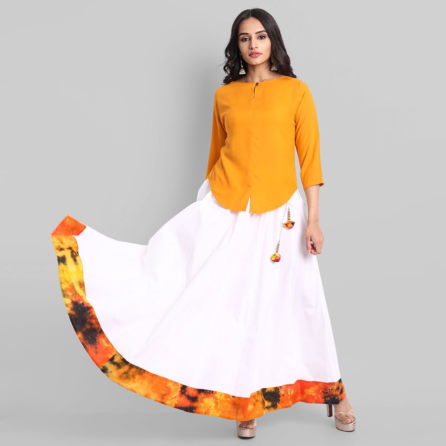 Light Gray White Broad Holi Border Skirt