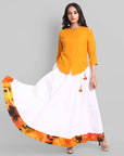 Light Gray White Broad Holi Border Skirt