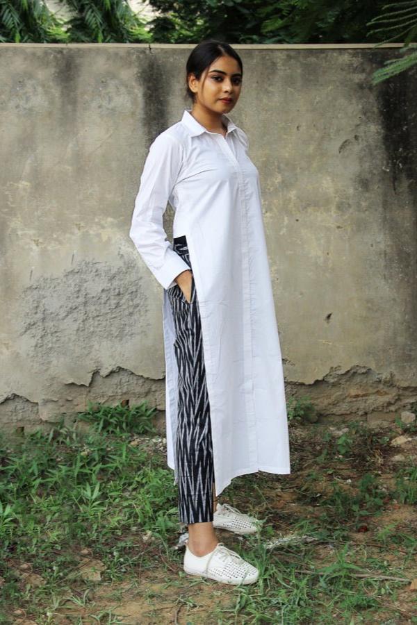 Rosy Brown White Collared Shirt Style Long Kurta