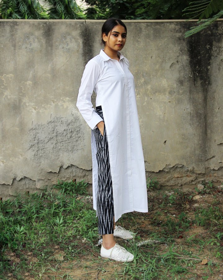 Rosy Brown White Collared Shirt Style Long Kurta