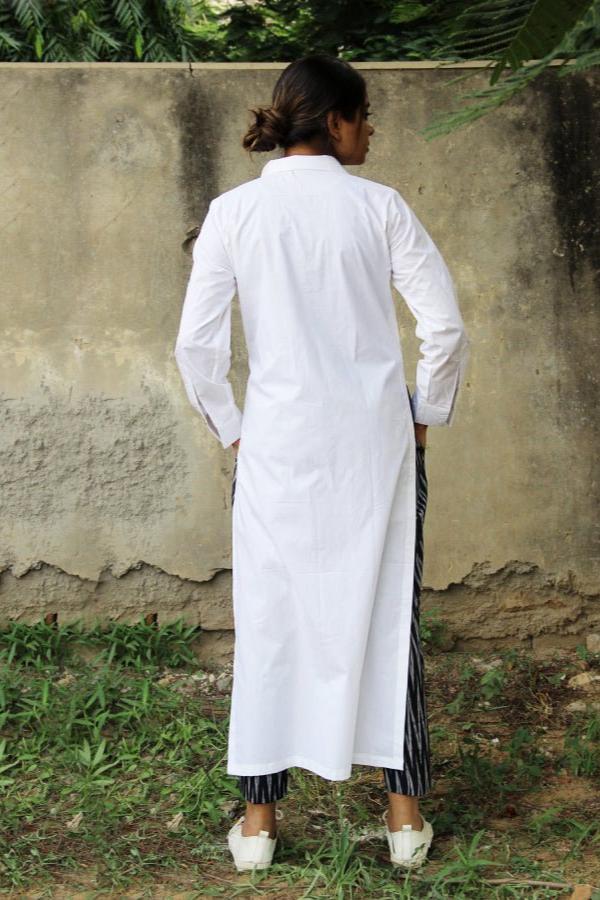 Lavender White Collared Shirt Style Long Kurta