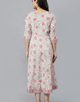 Light Gray White Cotton Blockprint Spring Dress