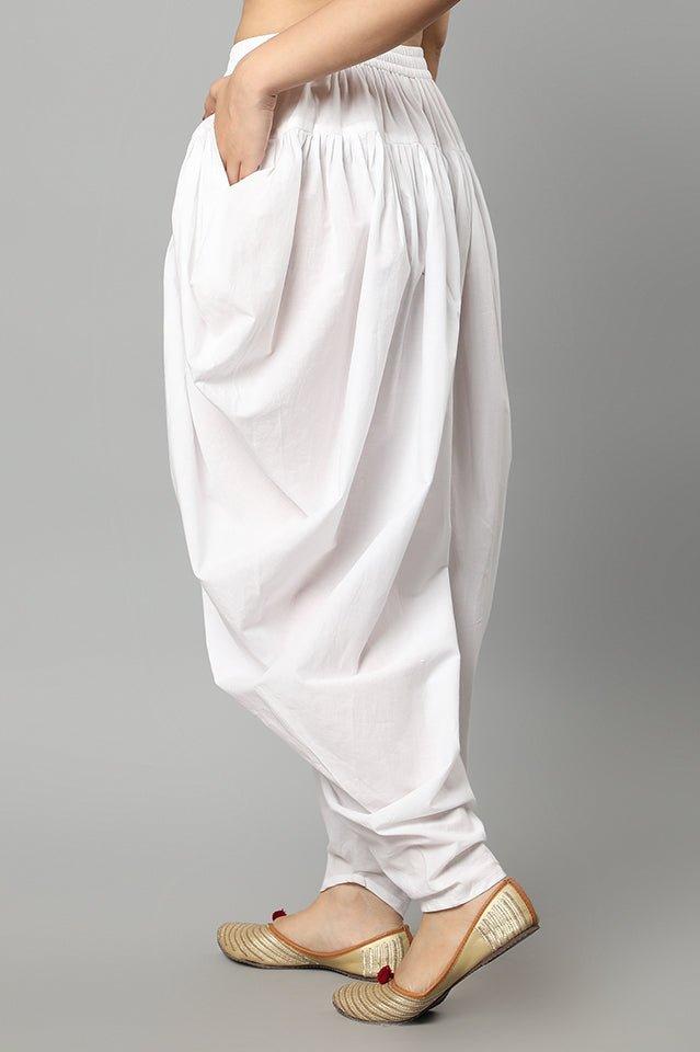 Lavender White Cotton Dhoti Pants