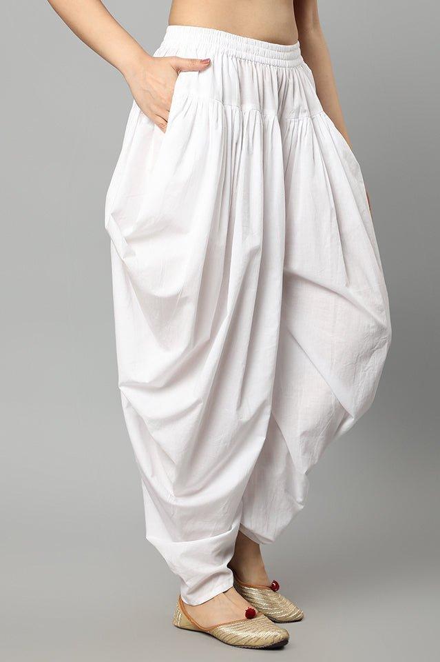 Lavender White Cotton Dhoti Pants