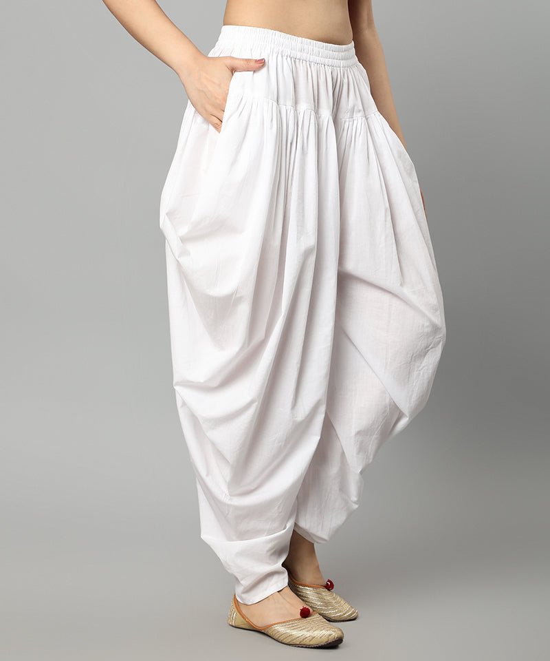 Lavender White Cotton Dhoti Pants