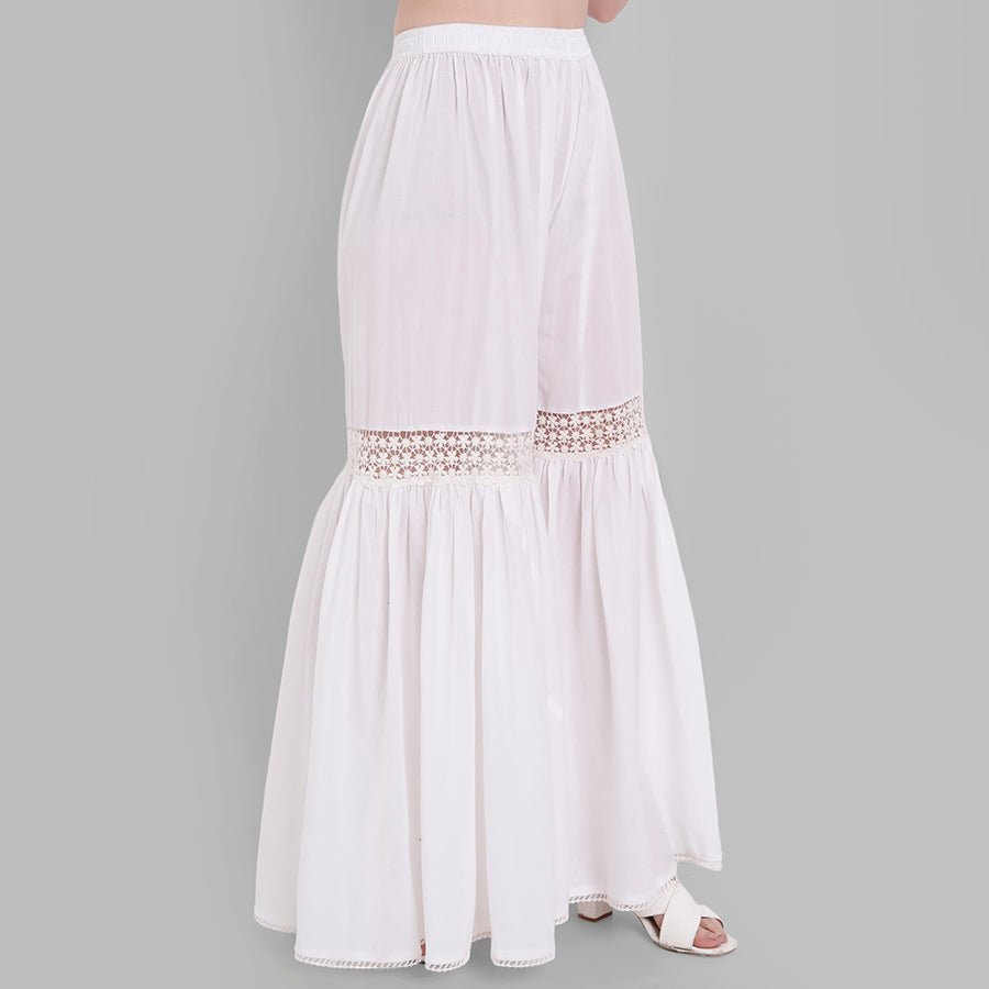 Light Gray White Cotton Hakoba Lace Gharara Pants