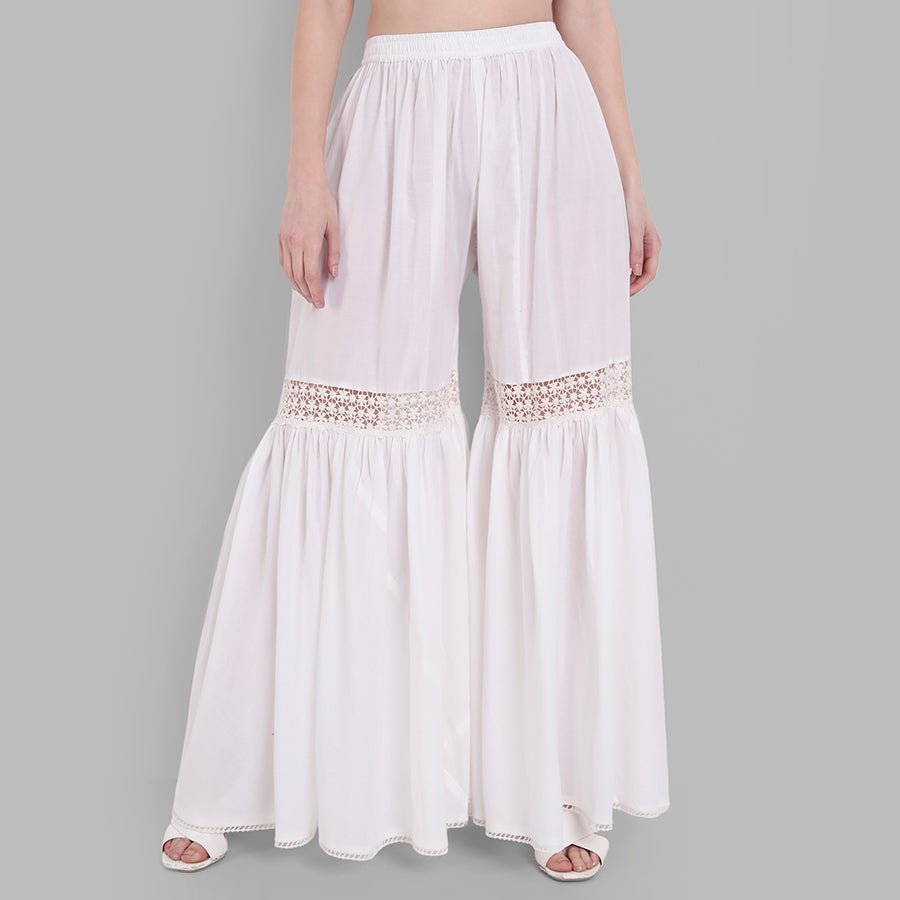 Gray White Cotton Hakoba Lace Gharara Pants