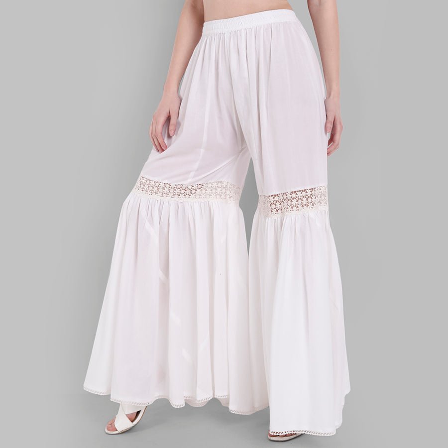 Light Gray White Cotton Hakoba Lace Gharara Pants