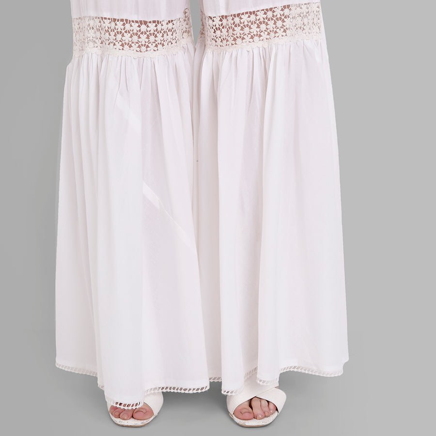 Light Gray White Cotton Hakoba Lace Gharara Pants