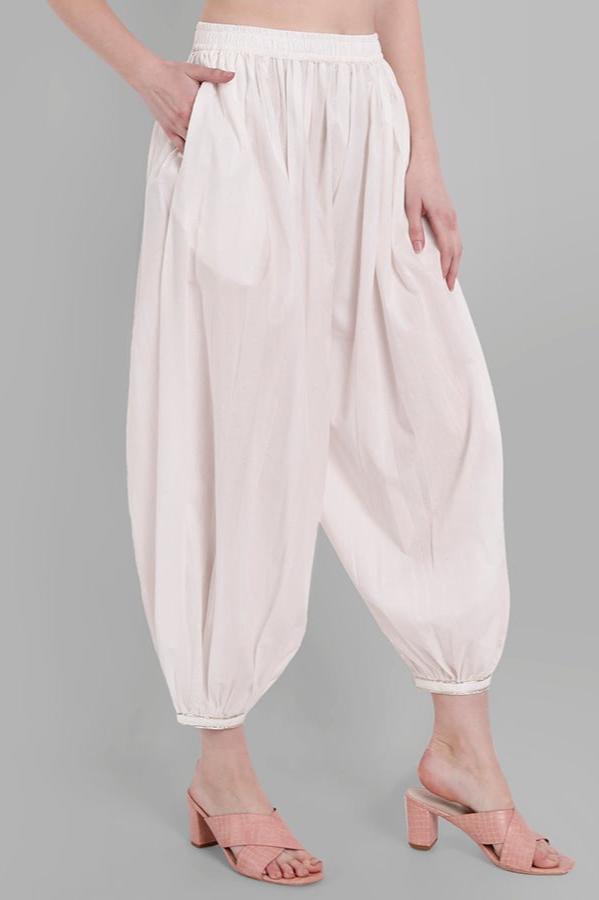 Gray White Cotton Harem Pants