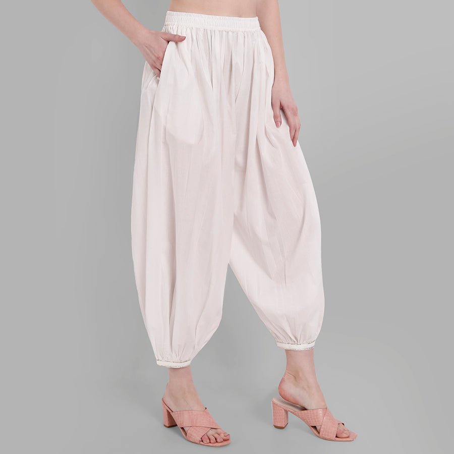 Gray White Cotton Harem Pants