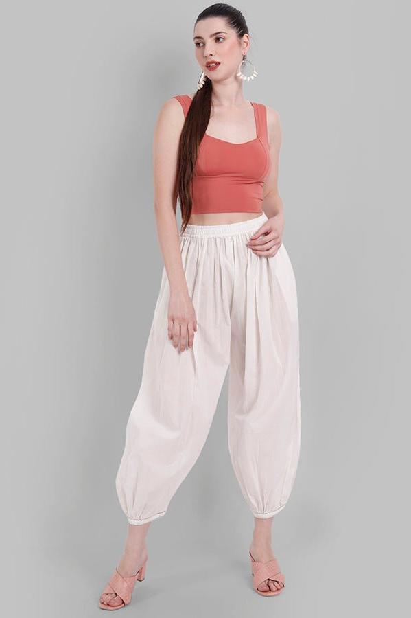 Gray White Cotton Harem Pants