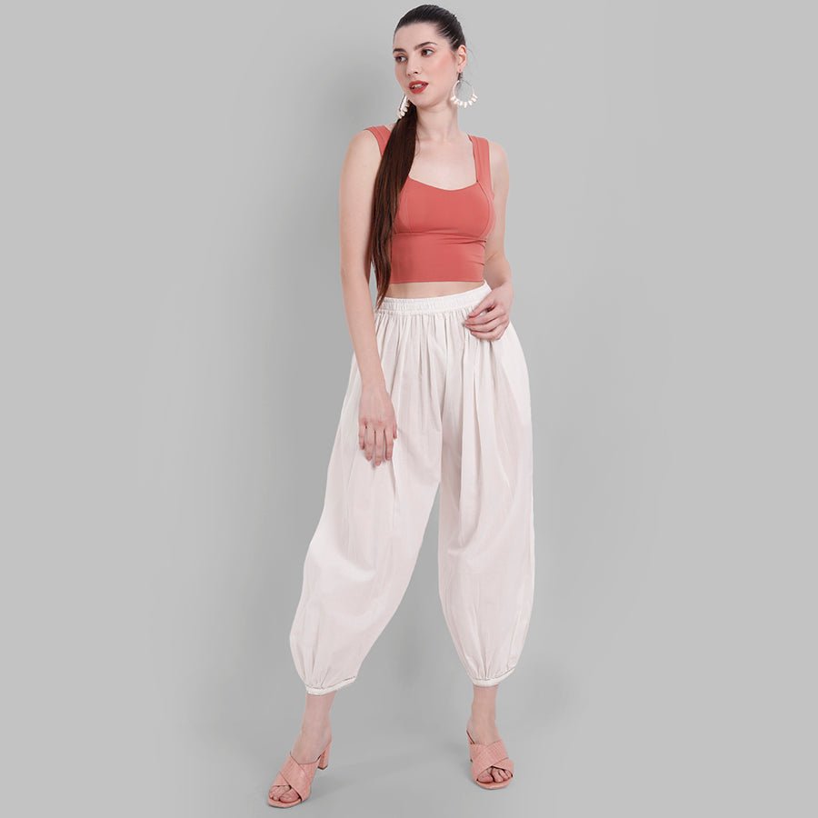 Gray White Cotton Harem Pants