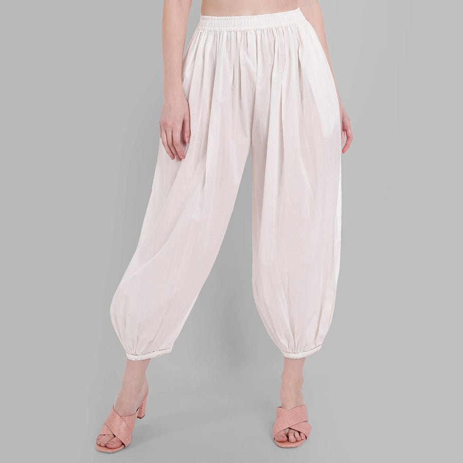 Gray White Cotton Harem Pants