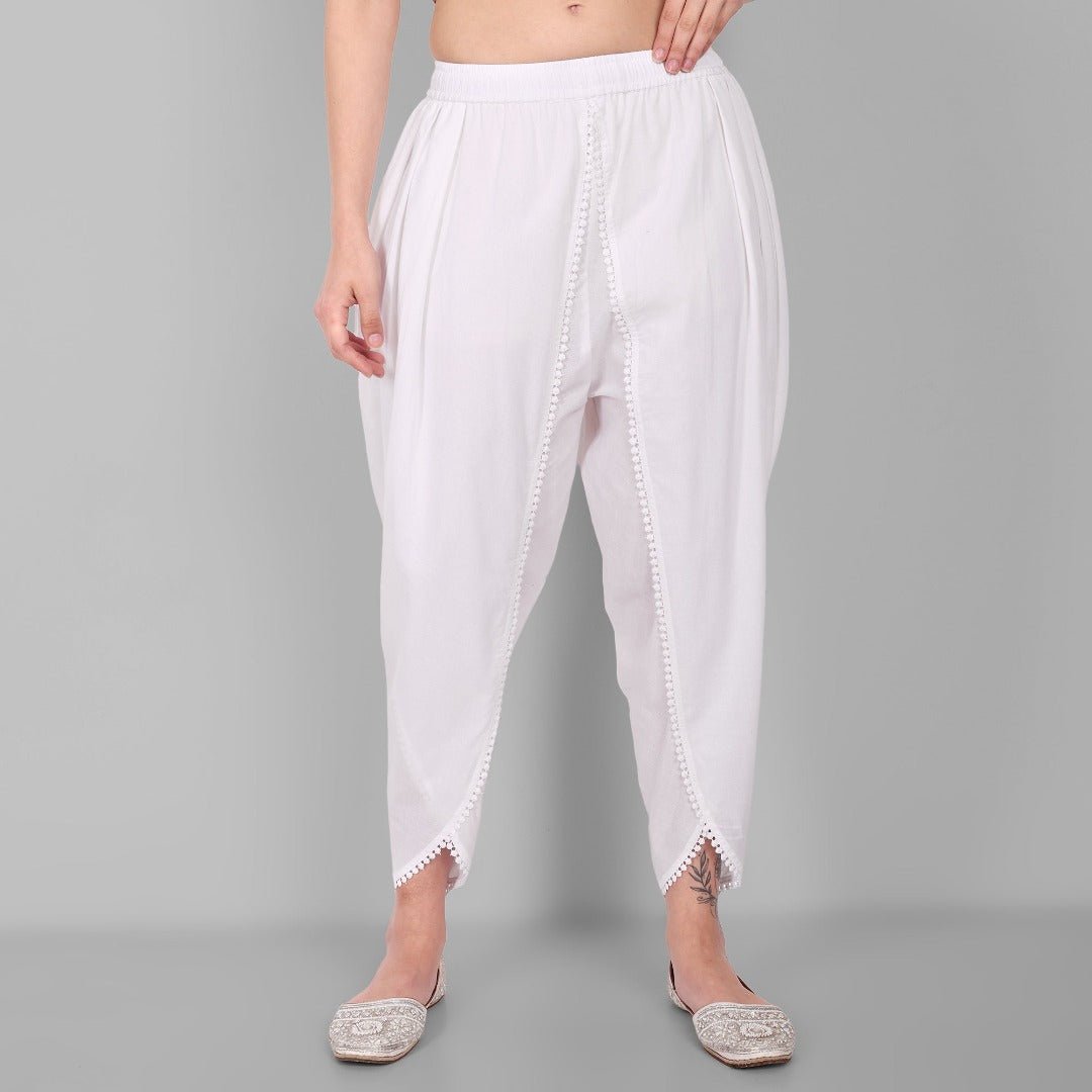 White Cotton Tulip Pants For Women