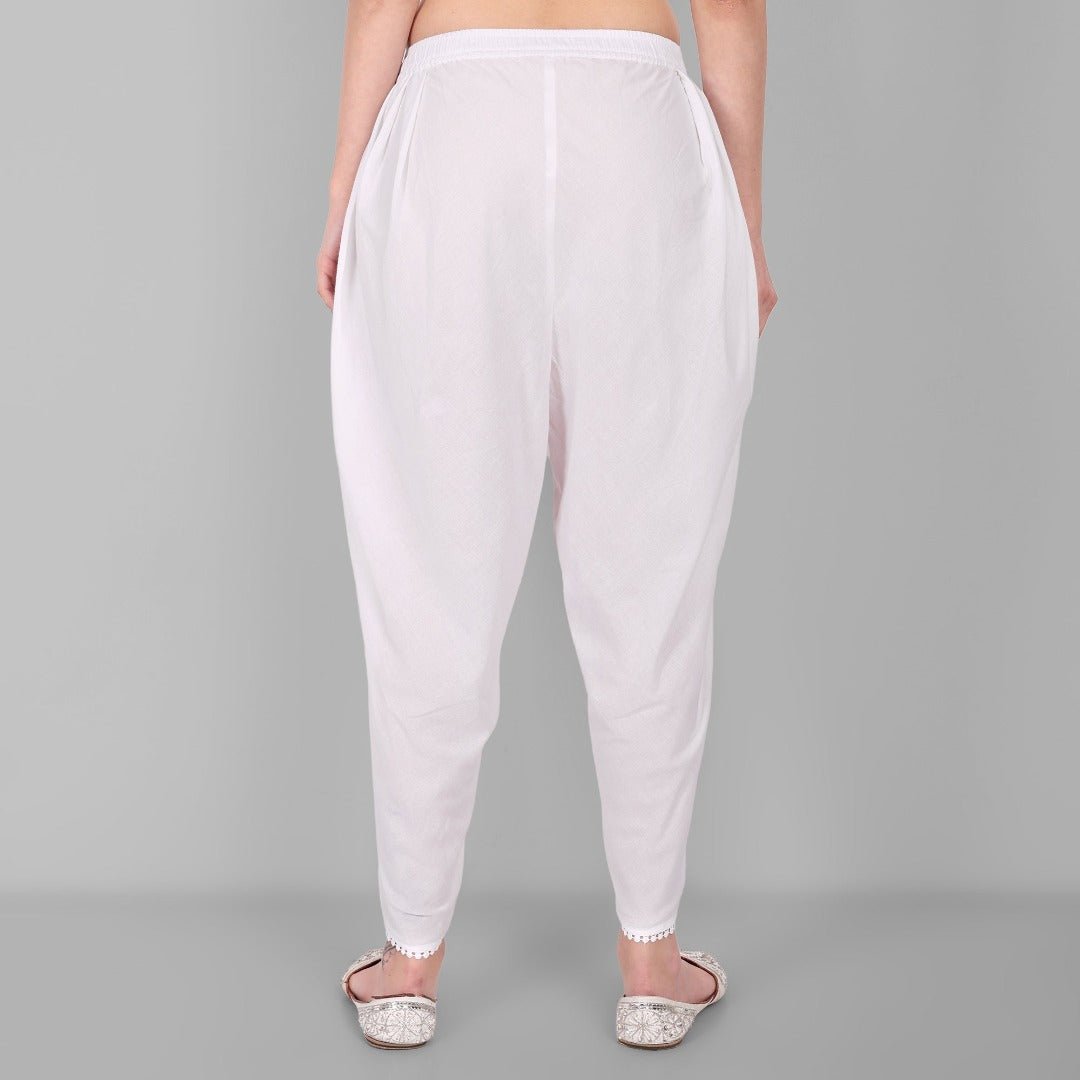 White Cotton Tulip Pants For Women