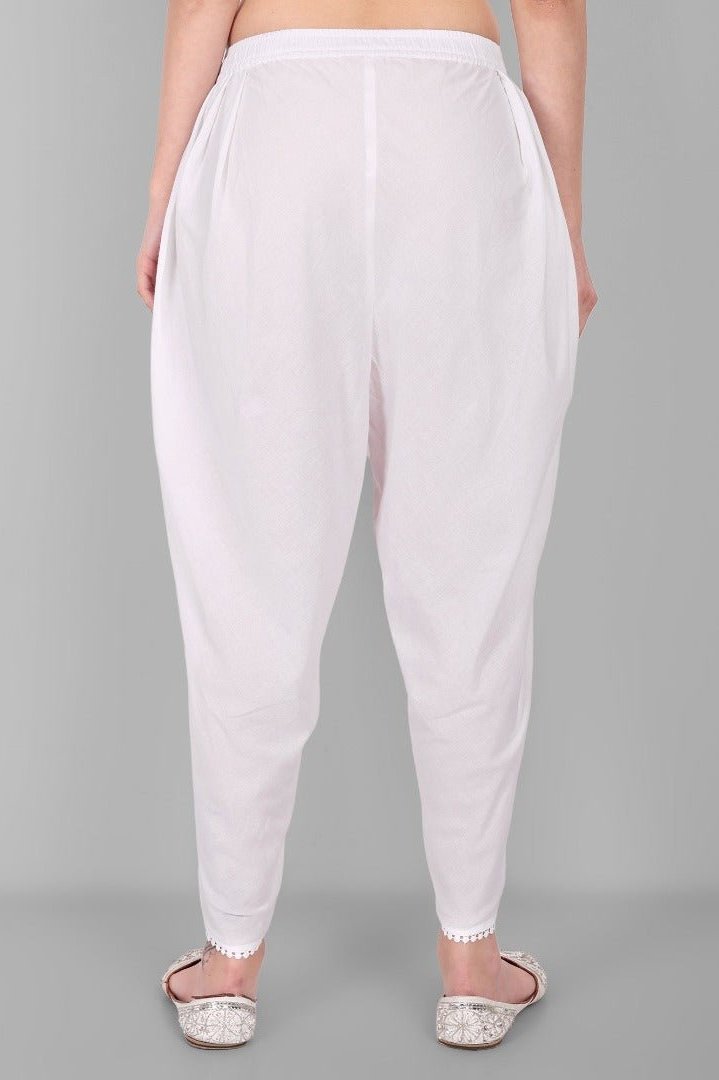 White Cotton Tulip Pants For Women