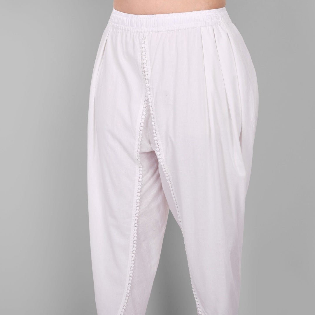 White Cotton Tulip Pants For Women