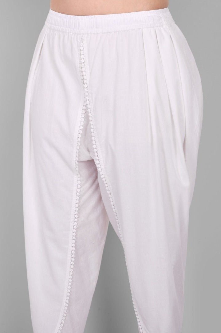 White Cotton Tulip Pants For Women