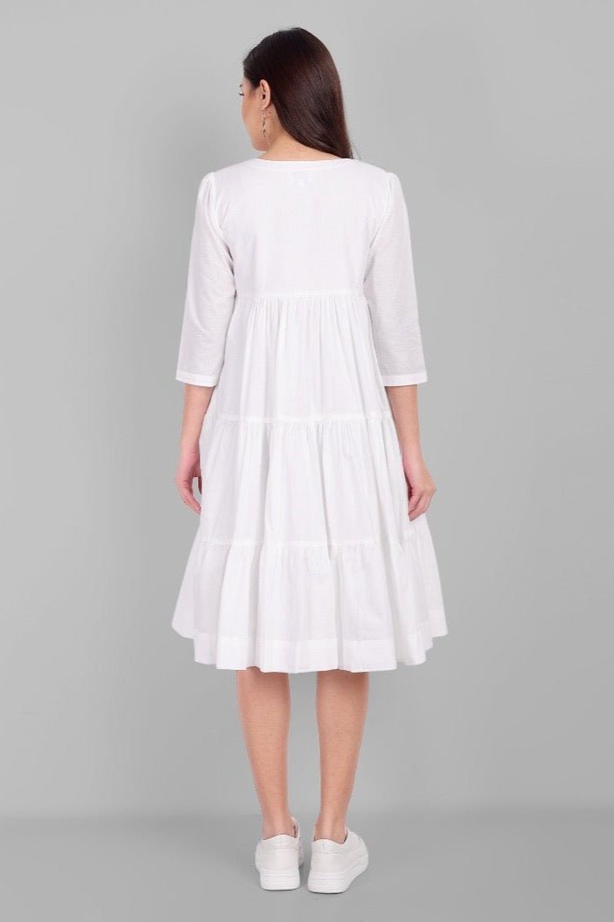 Gray White Mul Cotton Graduated Short Dress