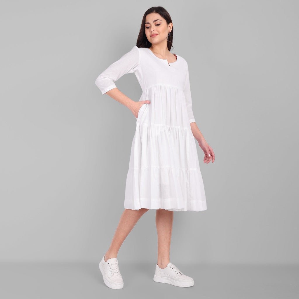 Gray White Mul Cotton Graduated Short Dress