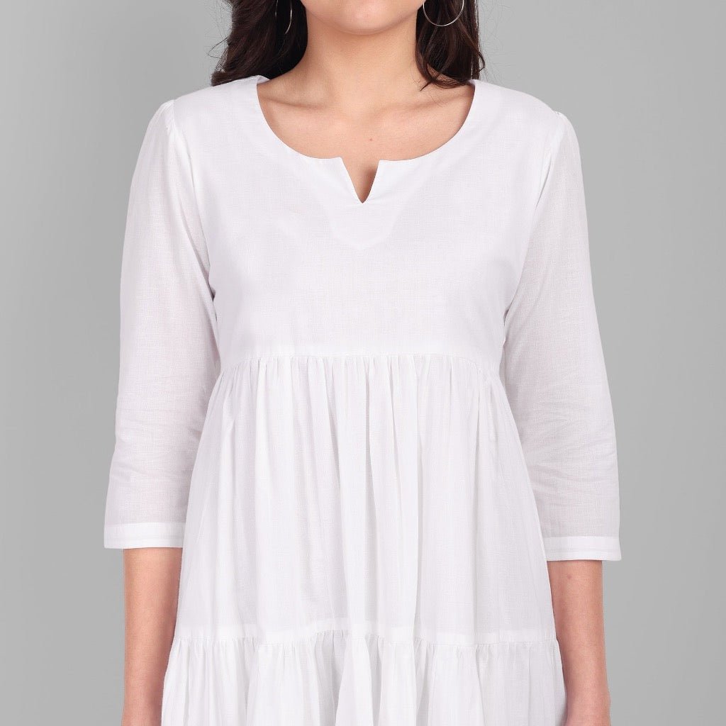 Light Gray White Mul Cotton Graduated Short Dress