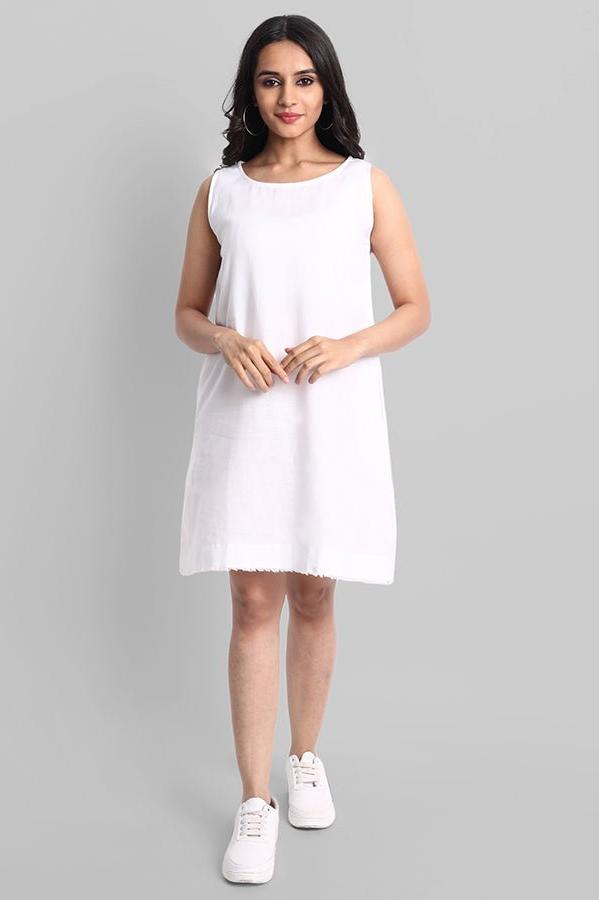 Light Gray White Mul Cotton Short Dress