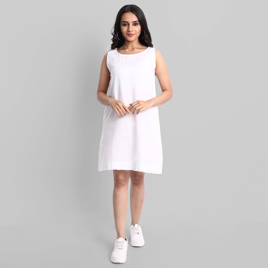 Light Gray White Mul Cotton Short Dress