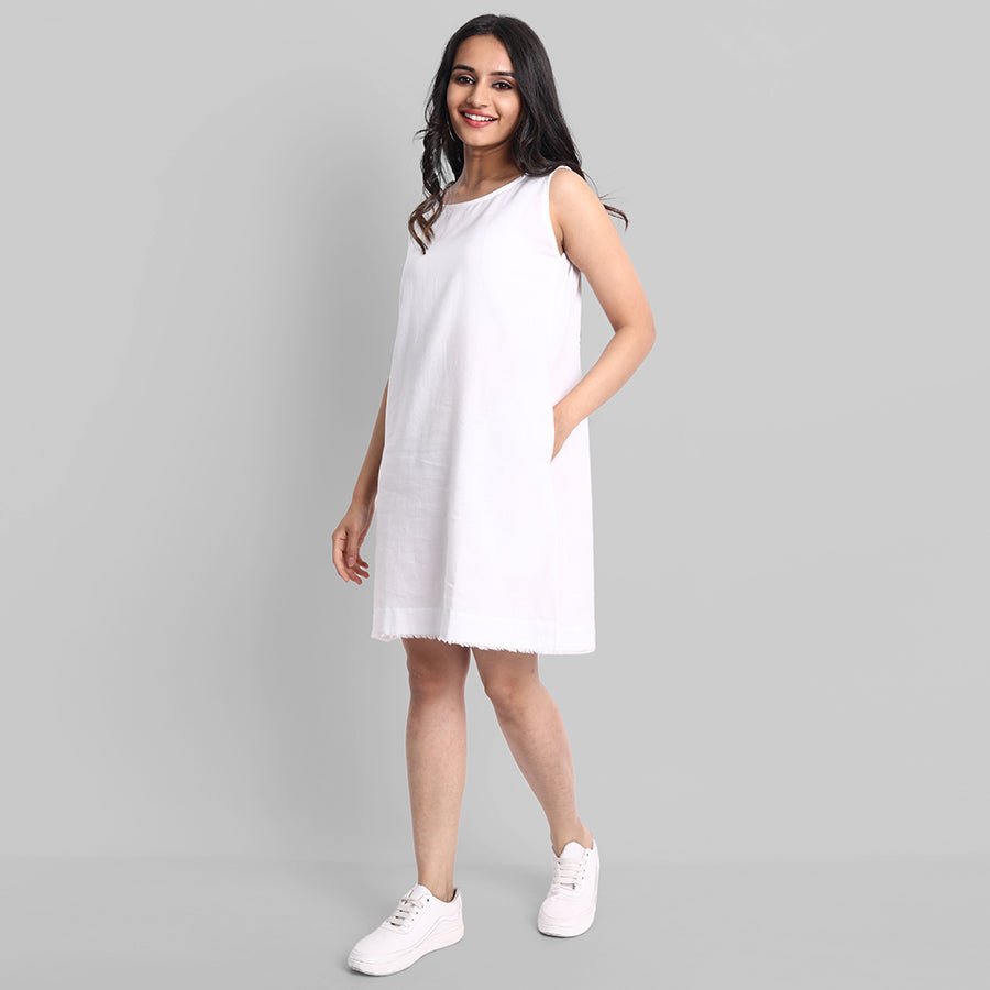 Light Gray White Mul Cotton Short Dress