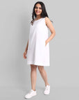 Light Gray White Mul Cotton Short Dress