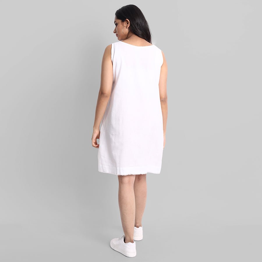 Light Gray White Mul Cotton Short Dress