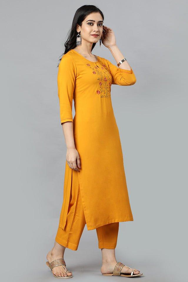 Goldenrod Yellow Angoori Kurta Pants Set