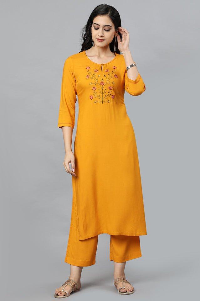 Goldenrod Yellow Angoori Kurta Pants Set